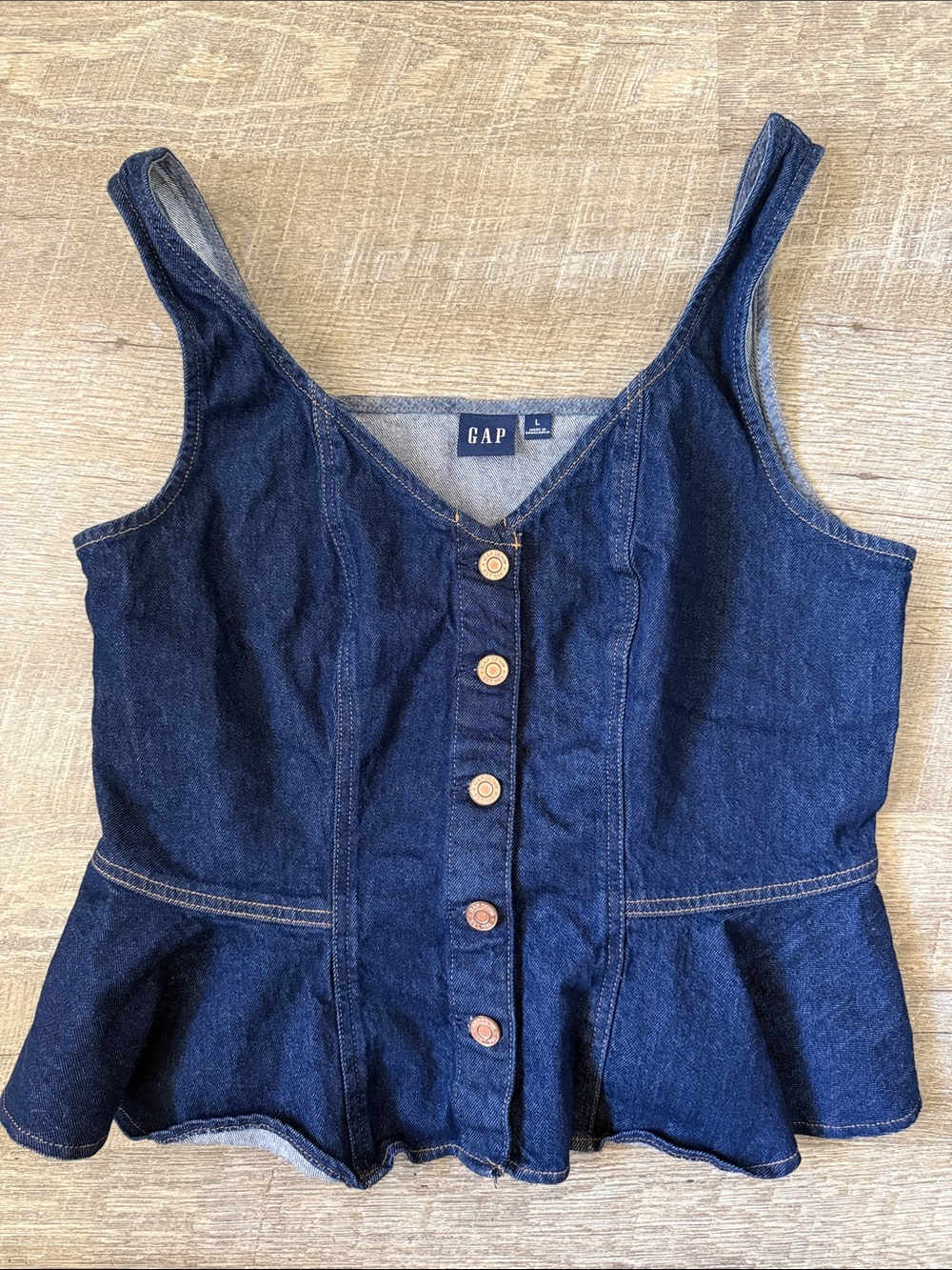 GAP Denim Peplum Tank Top in Dark Rinse Size Large